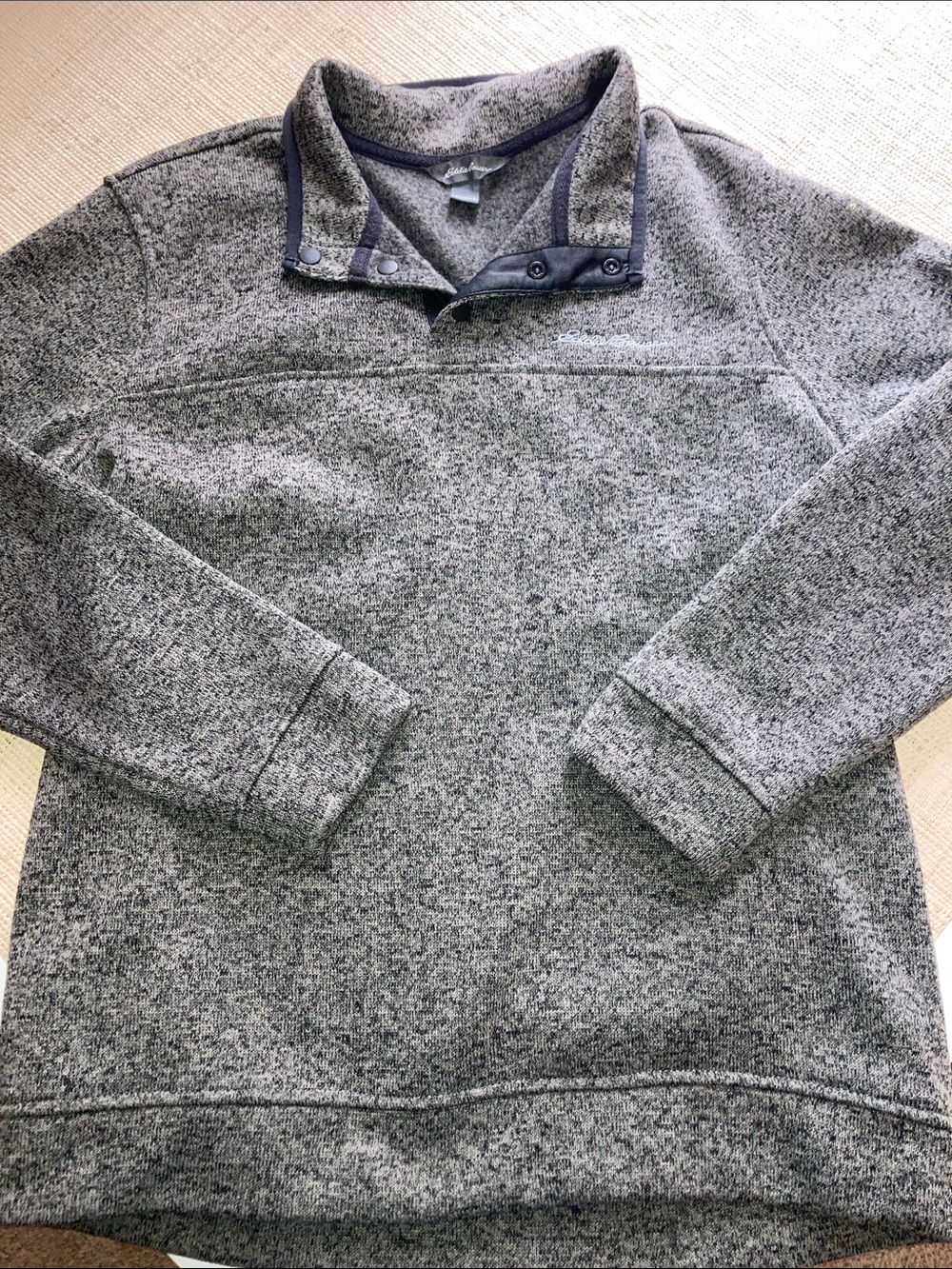 Eddie Bauer Men's Heather Gray Snap-Button Crewneck Sweater
